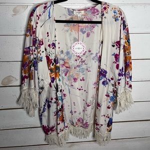 Umgee floral boho fringe kimono size m NWT